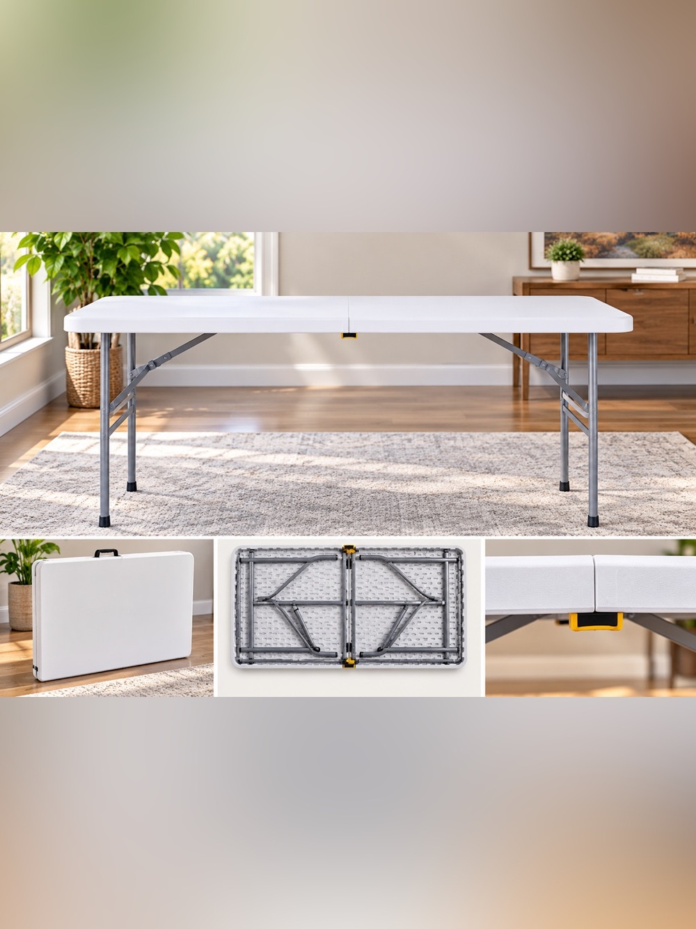 4 FT Heavy-Duty Folding Table – White/Grey– New in Box